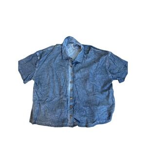 Free People One of the Boys Oversized Short Sleeve Button Down Shirt Blue XL